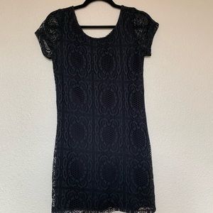 Black lace shirt sleeve dress